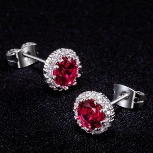 New Ruby/July  Birthstone Stud Earrings Set, Copper Plated Cubic Zirconi…
